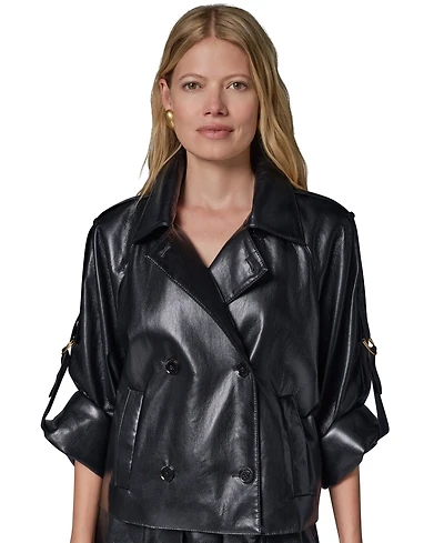 Donna Karan New York Petite Roll-Sleeve Collared Short Jacket
