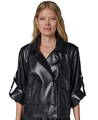 Donna Karan New York Petite Roll-Sleeve Collared Short Jacket