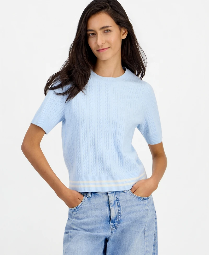 On 34th Women's Cable-Knit Short-Sleeve Crewneck Sweater, Macy's Exclusive