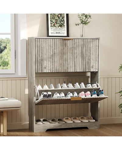 gaomon Entryway Shoe Storage Cabinet with double Flip Drawers, Wooden Organizer Adjustable Shelf, Slim Freestanding Rack