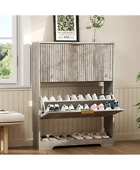 gaomon Entryway Shoe Storage Cabinet with double Flip Drawers, Wooden Organizer Adjustable Shelf, Slim Freestanding Rack