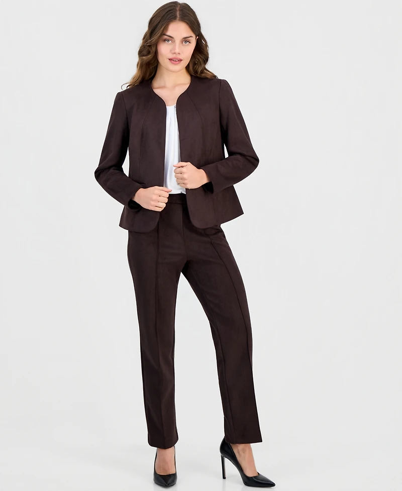 Anne Klein Essentials Petite Scuba Suede Open-Front Jacket