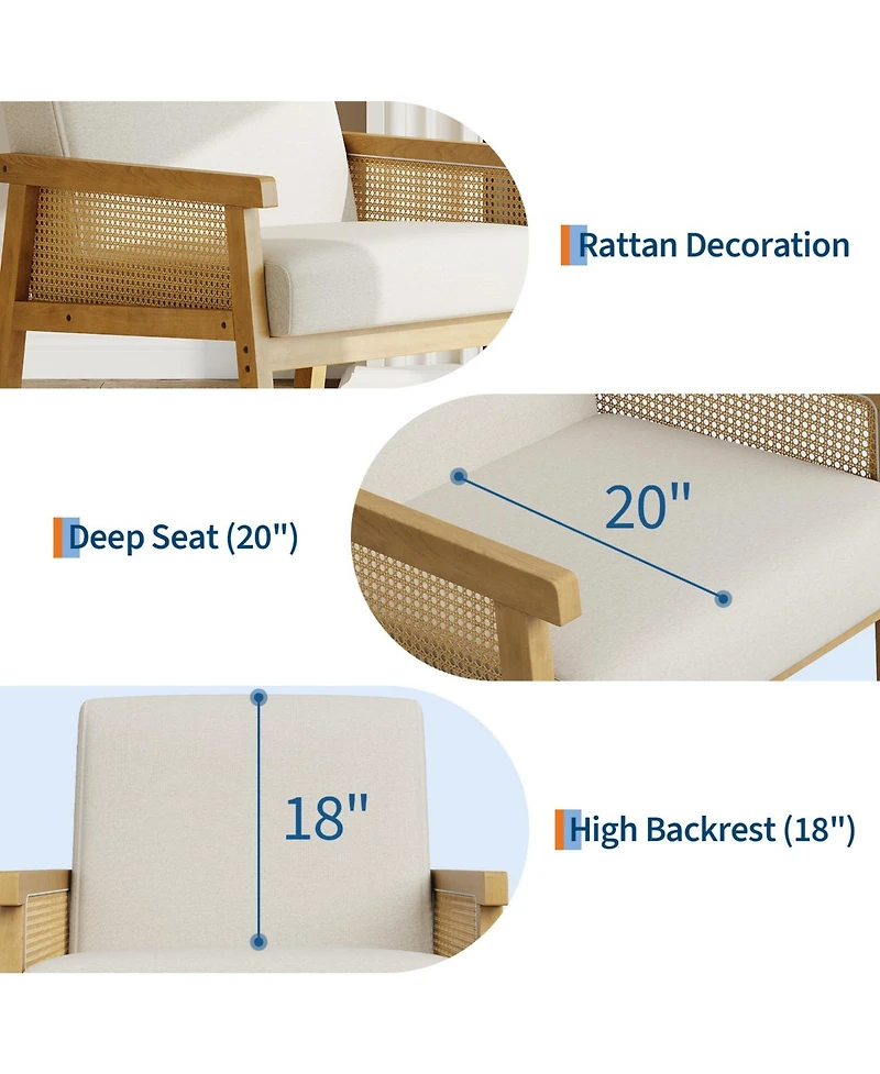 homfan Modern Rattan Accent Chair for Living Room – Upholstered Sofa with High Back Wooden Frame Comfortable Reading Leisure