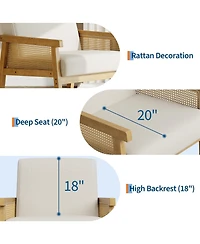 homfan Modern Rattan Accent Chair for Living Room – Upholstered Sofa with High Back Wooden Frame Comfortable Reading Leisure