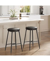 Gaomon Set of 2 Bar Stools, 26 Inch Counter Height Modern Barstools with Thick Seat, Metal Frame and Footrest, Faux Leather Saddle Stools for Kitchen