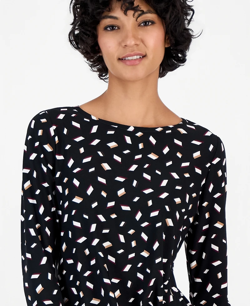Anne Klein Essentials Women's Petite Long-Sleeve Ruched Rivet-Detail Blouse