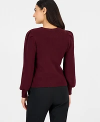 Anne Klein Essentials Women's Petite Puff-Sleeve Crewneck Sweater