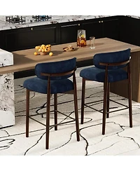gaomon Set of 2 Upholstered Bar Stools, 26 Inch Counter Height Stools with Wood Legs, Kitchen Island Back, Linen Fabric, Curved Back