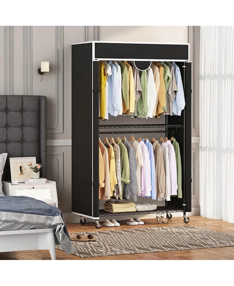 gaomon Heavy Duty Carbon Steel Portable Closet Wardrobe - Clothes Rack with Cover