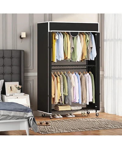 gaomon Heavy Duty Carbon Steel Portable Closet Wardrobe - Clothes Rack with Cover