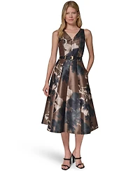 Donna Karan New York Women's Dupion Print Belted Midi Dress