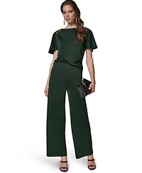 Donna Karan New York Womens Ruched Side Short Sleeve Top Wide Leg Pull On Pants