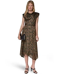 Donna Karan New York Women's Floral Vine Burnout Cowl Neck Dress