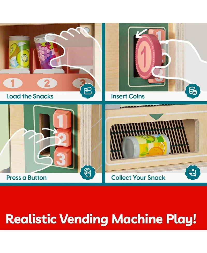 Top Bright Play Food for Kids Pretend Play Toys With Wooden Snack Bars and Drink Cans Wooden Vending Machine Play Set For Boys Girls