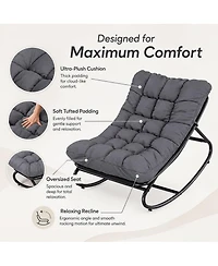 Gaomon Outdoor Rocking Chair with Padded Cushion - Foldable Patio Rocker, Portable Lawn Chair with Iron Frame for Porch and Garden, Dark Gray