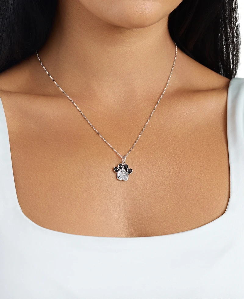 Macy's Simulated Black Chalcadony Paw Pring with Quote 18" Pendant Necklace