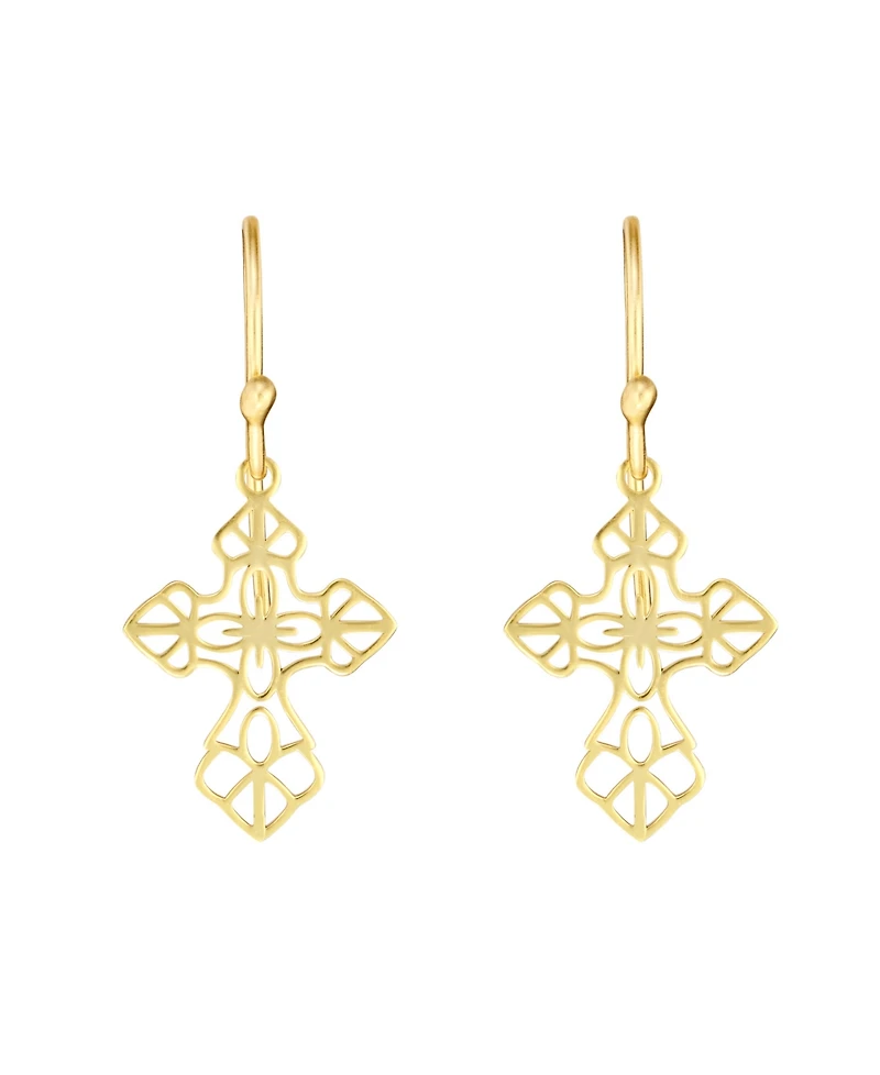 Macy's 14k Gold Over Laser Cut Cross Drop Earrings
