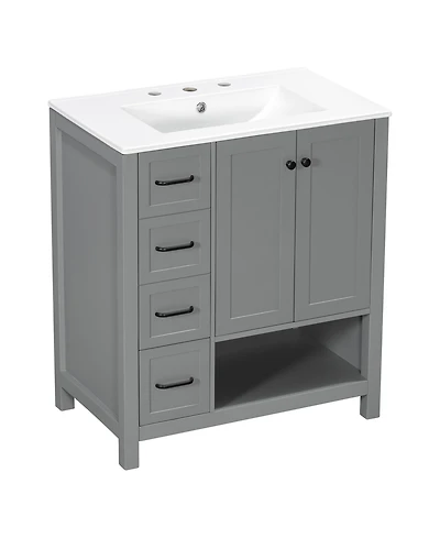 Busdays 30 Inch Bathroom Vanity Cabinet with Sink Top Two Doors and Two Drawers Solid Wood Open Shelf Mdf One Package