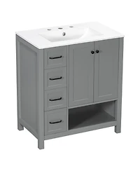 Busdays 30 Inch Bathroom Vanity Cabinet with Sink Top Two Doors and Two Drawers Solid Wood Open Shelf Mdf One Package