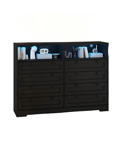 gaomon 8 Drawer Wooden Dresser Led Charge Open Shelf Farmhouse Tv Stand Fits 55 Inch