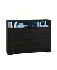 gaomon 8 Drawer Wooden Dresser Led Charge Open Shelf Farmhouse Tv Stand Fits 55 Inch