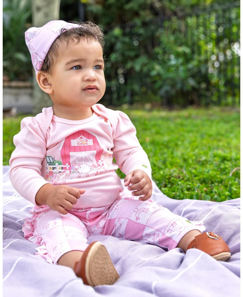 John Deere Baby Girl's (3-12) 3 Piece Bodysuit Pants and Hat Set