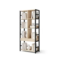 gaomon 5 Tier Bookshelf with Doors - 71.1" Industrial Display Standing Shelf Rack with Shelves and Metal Frame for Living Room, Office
