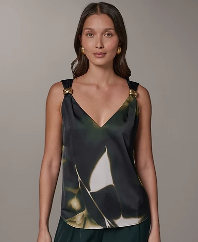 Donna Karan New York Women's Printed V-Neck Sleeveless Top