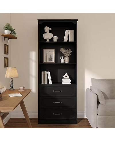 gaomon 70 inch Tall Bookshelf with Drawers, Bookcase and Bookshelf with 3-Tier Open Shelves Storage Cabinet for Home Office Living Room