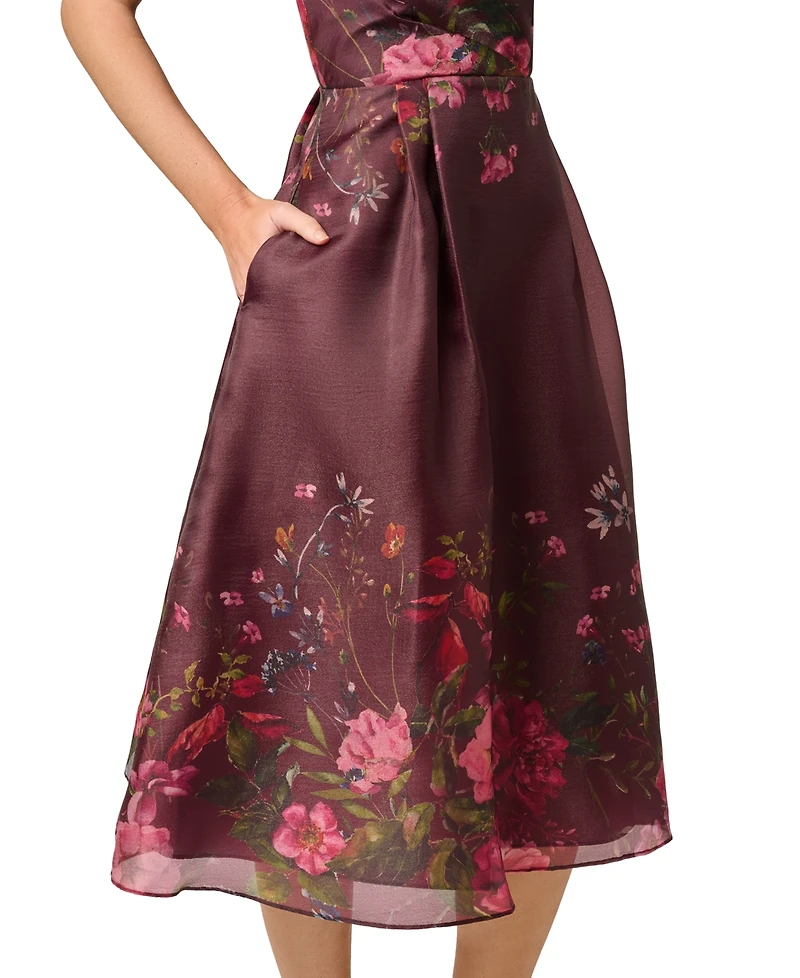 Adrianna Papell Women's V-Neck Printed Organza Midi Dress