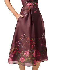 Adrianna Papell Women's V-Neck Printed Organza Midi Dress