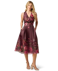Adrianna Papell Women's V-Neck Printed Organza Midi Dress