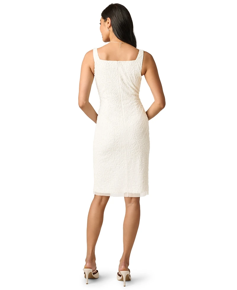Adrianna Papell Women's Square Neck Bead Mesh Sheath Dress