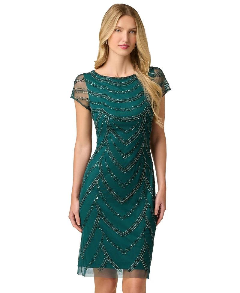 Adrianna Papell Women's Beaded Cap-Sleeve Sheath Dress