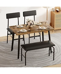 homfan Space Saving 4 Piece Dining Table Set for 4 Modern Kitchen and Dining Room Furniture Includes 2 Upholstered Chairs and Bench
