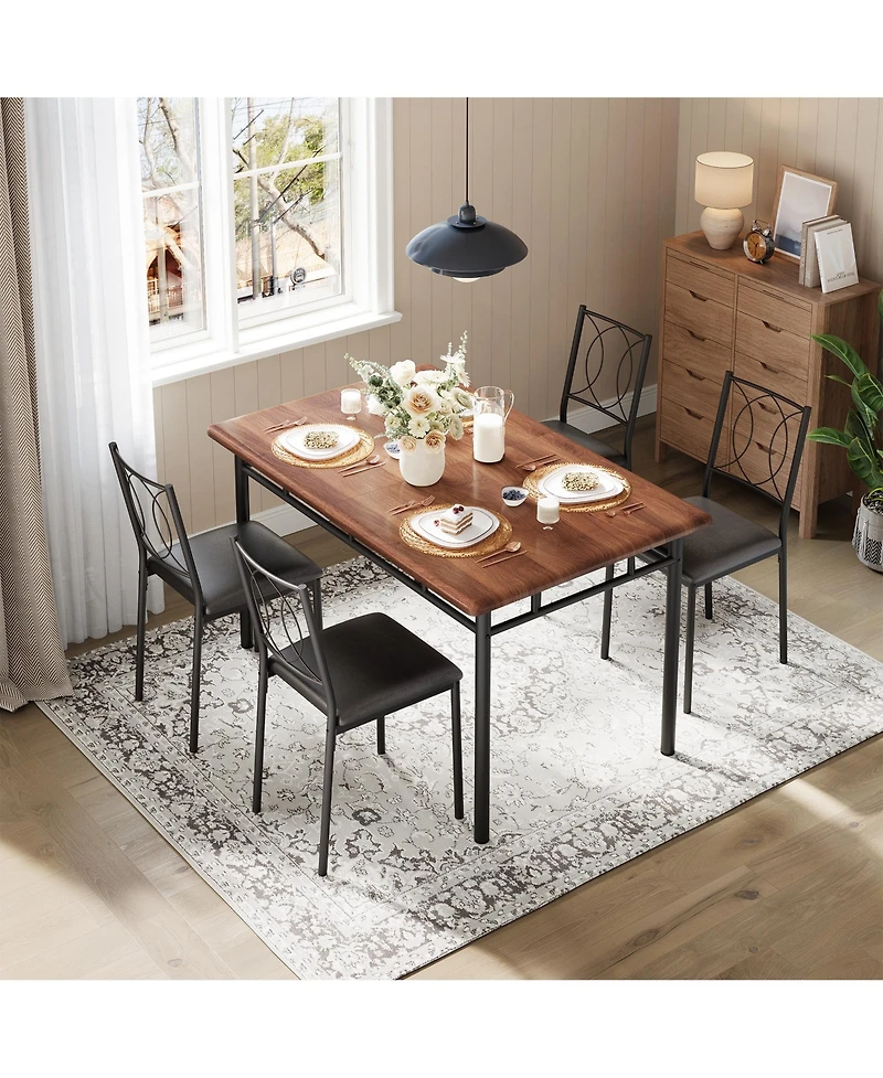 homfan Space-Saving 5-Piece Dining Table Set for 4 Farmhouse Style Wood with Upholstered Chairs
