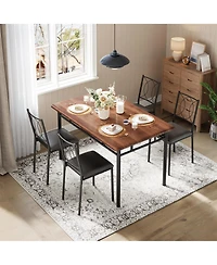 homfan Space-Saving 5-Piece Dining Table Set for 4 Farmhouse Style Wood with Upholstered Chairs
