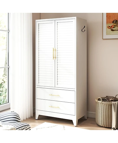 Streamdale Furniture 71 Inch Metal Wardrobe Closet with 2 Doors and Drawers