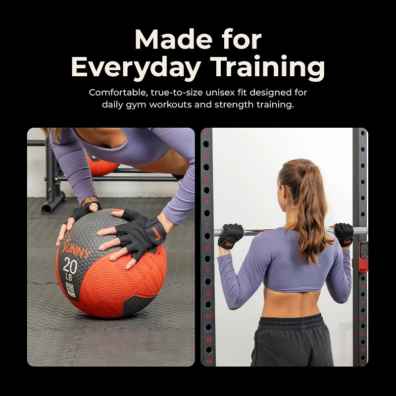 Sunny Health & Fitness Weightlifting Gloves, with Foam-Padded Palm and Enhanced Grip Control for Strength Training