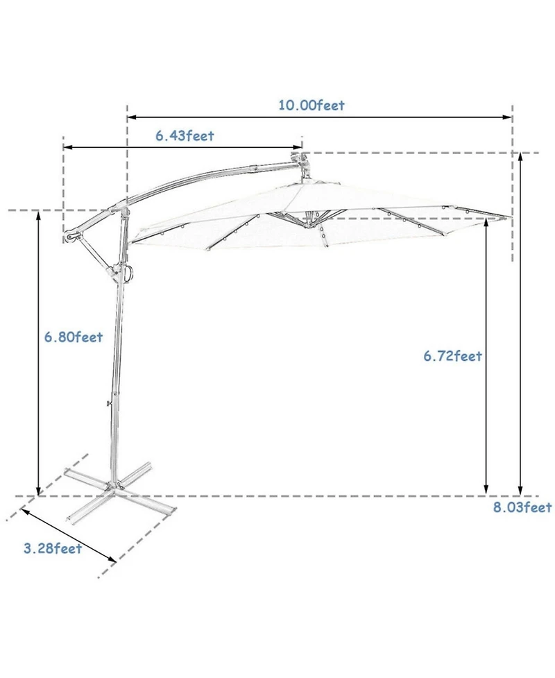 Sugift 10 feet 360degree(s) Rotation Solar Powered Led Patio Offset Umbrella