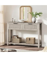 gaomon Entryway Table with 2 Drawers, Farmhouse 43 Inch Wood Fluted Console Table with Shelf, 2 Tier Sofa Table with Storage for Living Room