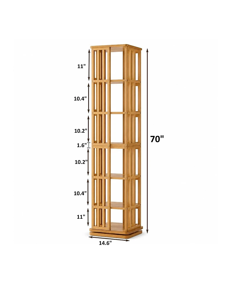 Streamdale Furniture 6-Tier 360 Rotating Bamboo Bookshelf Floor Standing Storage Rack