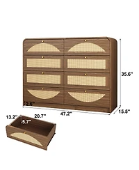 Streamdale Furniture 8-Drawer Walnut Dresser with Rattan Front