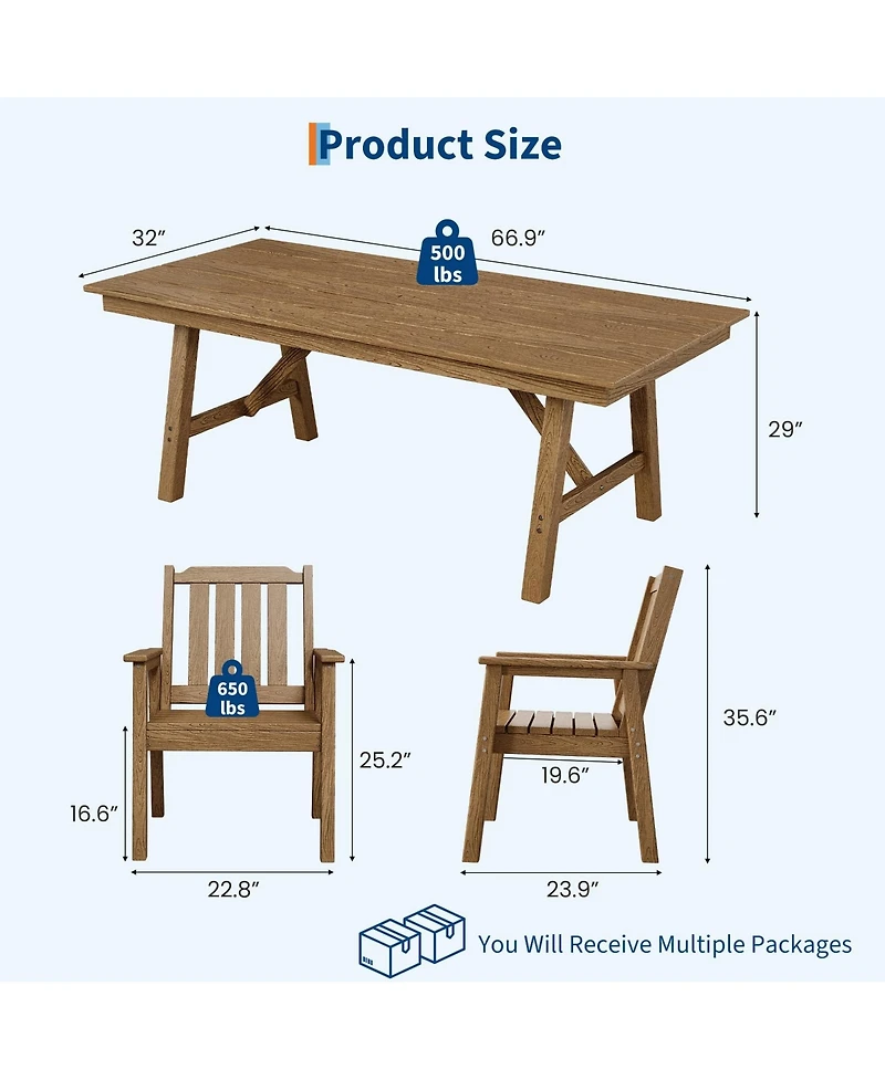homfan Outdoor Dining Table Set for 4, 5 Piece Patio Hdpe Slatted Table and Chairs Set with Umbrella Hole, All Weather Durable Garden Dining Set