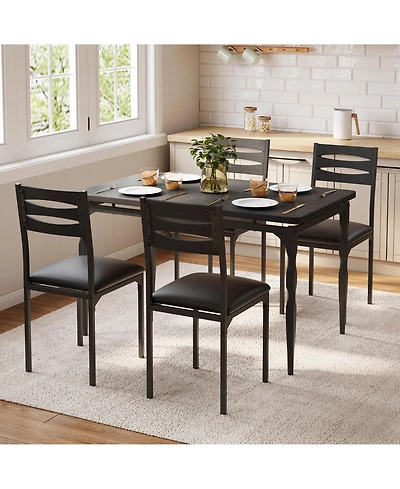 homfan Dining Table Set of 5, Wooden Kitchen with Spiral Metal Legs and Cushioned Chairs