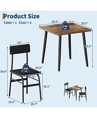 homfan 3 Piece Dining Table Set for 2 Space Saving Wood and Metal Table with 2 Upholstered Chairs Perfect for Apartments and Breakfast Nooks