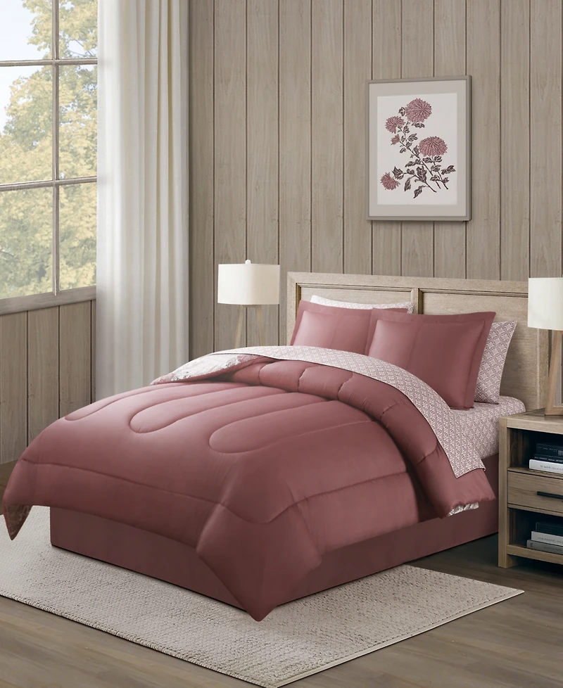 Kayla Patchwork 8-Piece Reversible Printed Microfiber Comforter Sets
