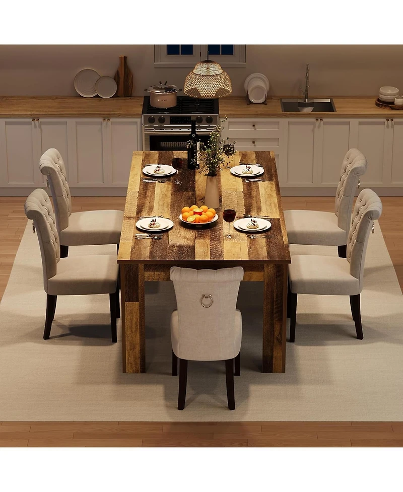 gaomon 71" Rustic Farmhouse Dining Table for 6-8, Thick Wood Top and Triangular Legs