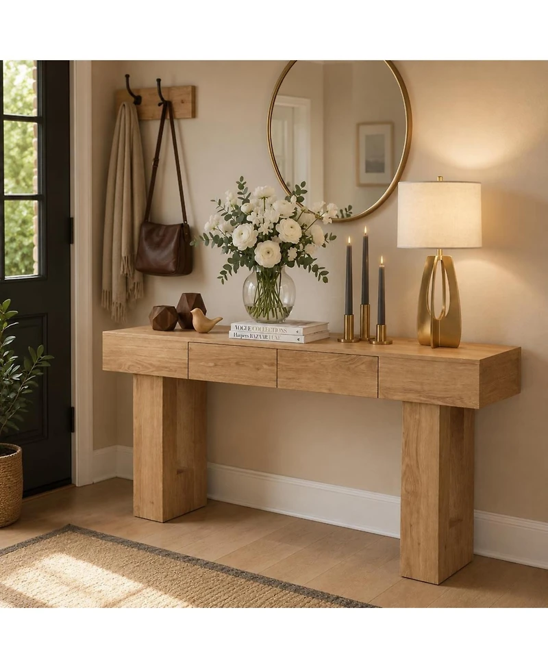 gaomon Mdf Faux Wood Console Table with Drawer - Hallway Decor, Storage Drawer, Decorative Console, Compact Table, and Modern Look.