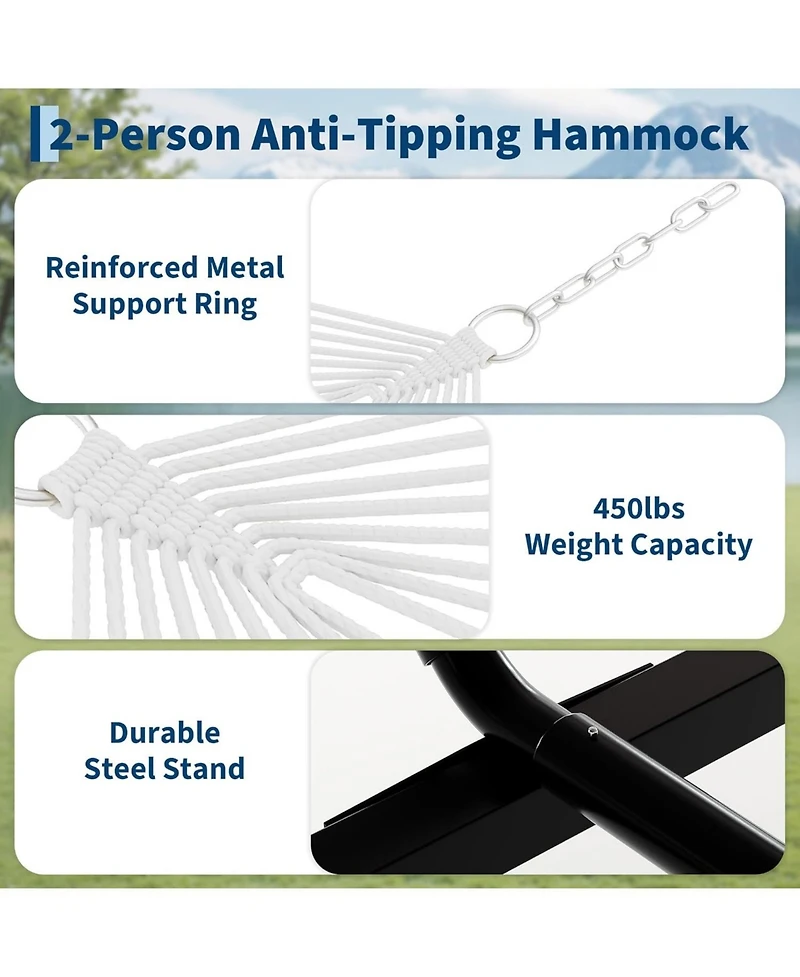 gaomon 2 Person Outdoor Hammock with Stand, Heavy Duty Portable Double Hammock with Balance Rope, Max 450 Lbs Capacity for Patio, Backyard